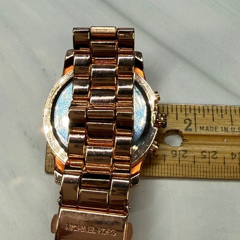 Michael Kors Rose Gold Tone Runway MK-1038 Oversized Logo Watch